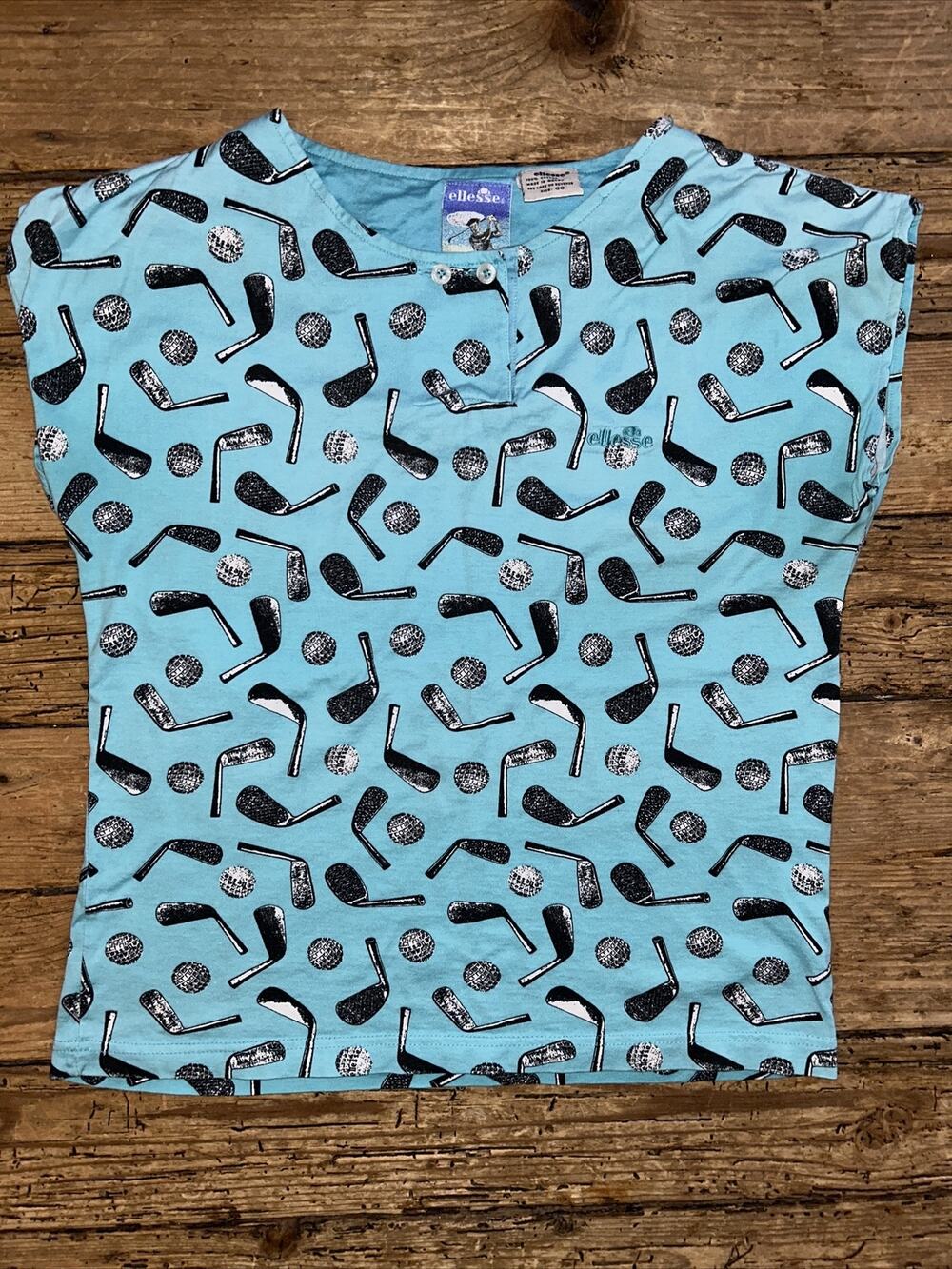 Ellesse Women’s Size 00 Light Blue Blouse Button Clasp Golf Print